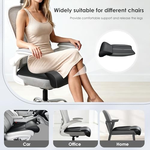 Image of Car Seat Extender Leg Support Cushion for Driver Seats Office Chair, Leather Widened seat Cushion for Long Drivers Universal Car Seat Cushion Legs Rest Pads-Black