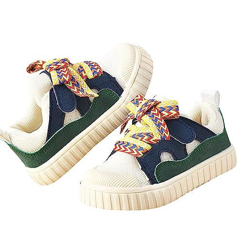 Toddler Bump Toe Sneaker Baby Anti-Slip Contrasting Color Lace-Up Canvas Infant Outdoor Soft Sole Running Shoes