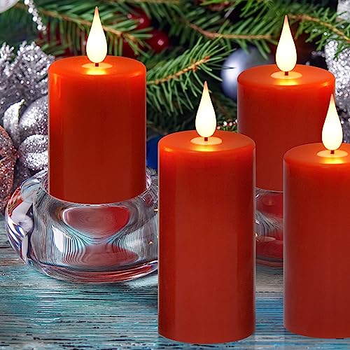 Image of Flameless Flickering Battery Operated Candles 9PACK Real Wax Pillar LED Candles with 10-Key Remote Control and 24 Hours Timer for Wedding, Party, Home Decoration (Red)