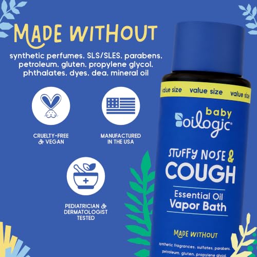 Image of Oilogic Baby Stuffy Nose & Cough Soothing Vapor Bath for Babies & Toddlers | Gentle Cold Care & Congestion Care for Infants - Vapor Bath with Essential Oil Blends Soothes & Comforts - Baby Care Products