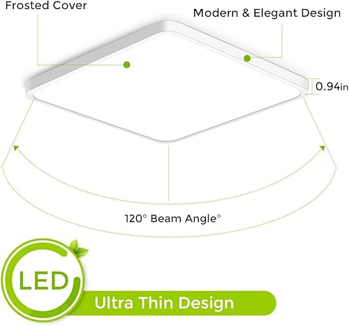 Miniatura 5 de inShareplus Lámpara de techo LED de 12 pulgadas, 24 W 6000 K, blanco frío, lámpara de techo cuadrada blanca empotrada, lámpara de techo súper