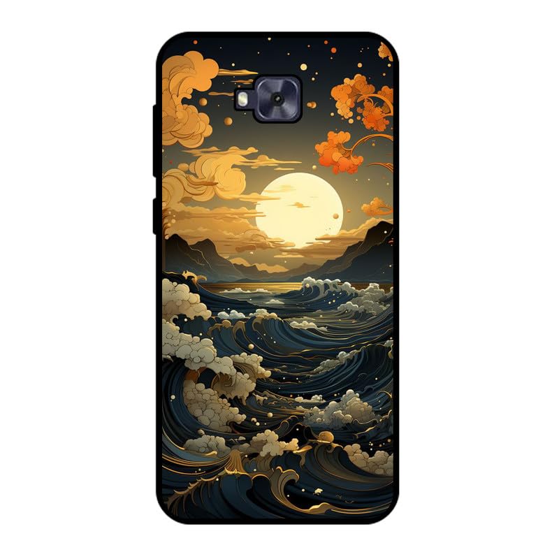 KARTXITAI Cover Compatibile con Asus Zenfone 4 Selfie ZD553KL Custodia,Protettiva per Tutto il Corpo Morbida al Tatto,Slim in Silicone TPU con Assorbimento degli Urti e Anti-Graffio - Mare, Luna
