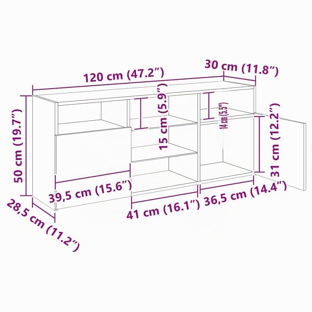 vidaXL Mobile Porta TV con Luci LED Rovere Sonoma 120x30x50 cm