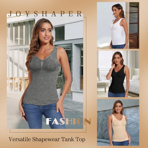 Image of JOYSHAPER Women Shapewear Tops with Padded Bra Camisole Shapewear Tank Tops | V-Neck Cami Shaper, Tank Tops With Built In Bras, Compression Tank Tops, Tummy Control Shapewear Camisoles,Daily Wear Tops