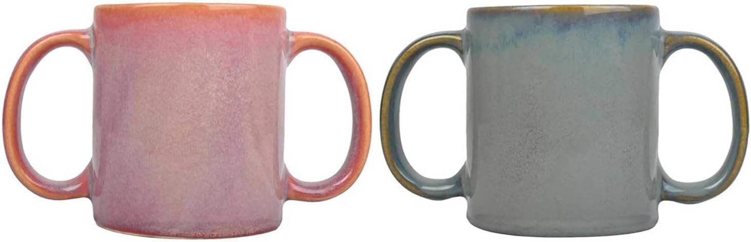 ANCIENT IMPEX Dual Handle Mug Set of 2 | Double Grip Easy-Hold Ceramic Mugs | 350 ml (11.83 Fl Oz) | Secure Grip Drinking Cups – Premium Gradient Design