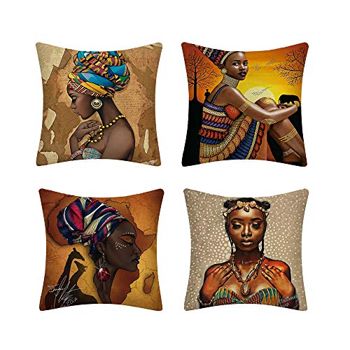 MIGUOR Eltern-Kind-Kissenbezug, 45,7 x 45,7 cm, 4-teiliges Set, luxuriöse Heimdekoration Kissen, architektonische geometrische Dekoration, Kissenbezug (Afrikanische Frau, 45,7 x 45,7 cm) Cover