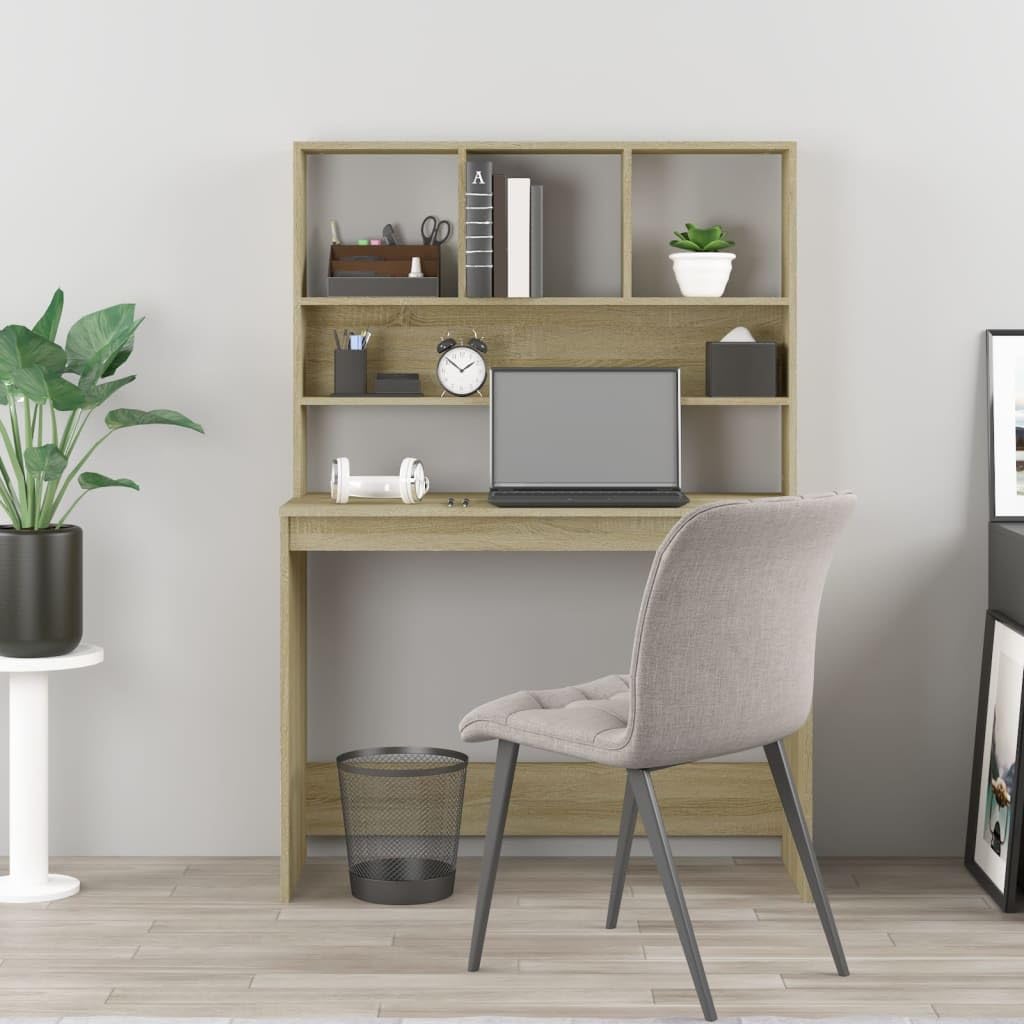 Biurko z regałem, dąb Sonoma, materiał drewnopochodny, 102 x 45 x 148 cm, kompaktowe biurko komputerowe, biurko biurowe, miejsce pracy do domu, biura, gabinetu, z miejscem do przechowywania i