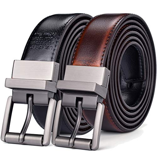 Image of Beltox Men's Belt Dress Casual Reversible Leather 1.1 inch w Roller Buckle Rotated