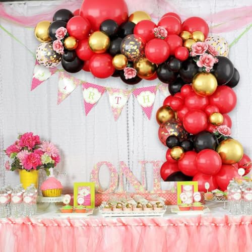 Image of Red Black Gold Balloon Arch Kit 68 Pcs Garland Decoration Set with Metallic Gold Chrome Balloons for Birthday Wedding Anniversary Baby Shower Valentine Party Decor | ARV Zone (Red Black Theme Garland)
