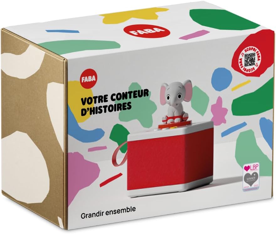 FABA White Storyteller - Children's storyteller, audio speaker with character ELE Sound Elephant, educational game with stories and songs, children from 3 years old