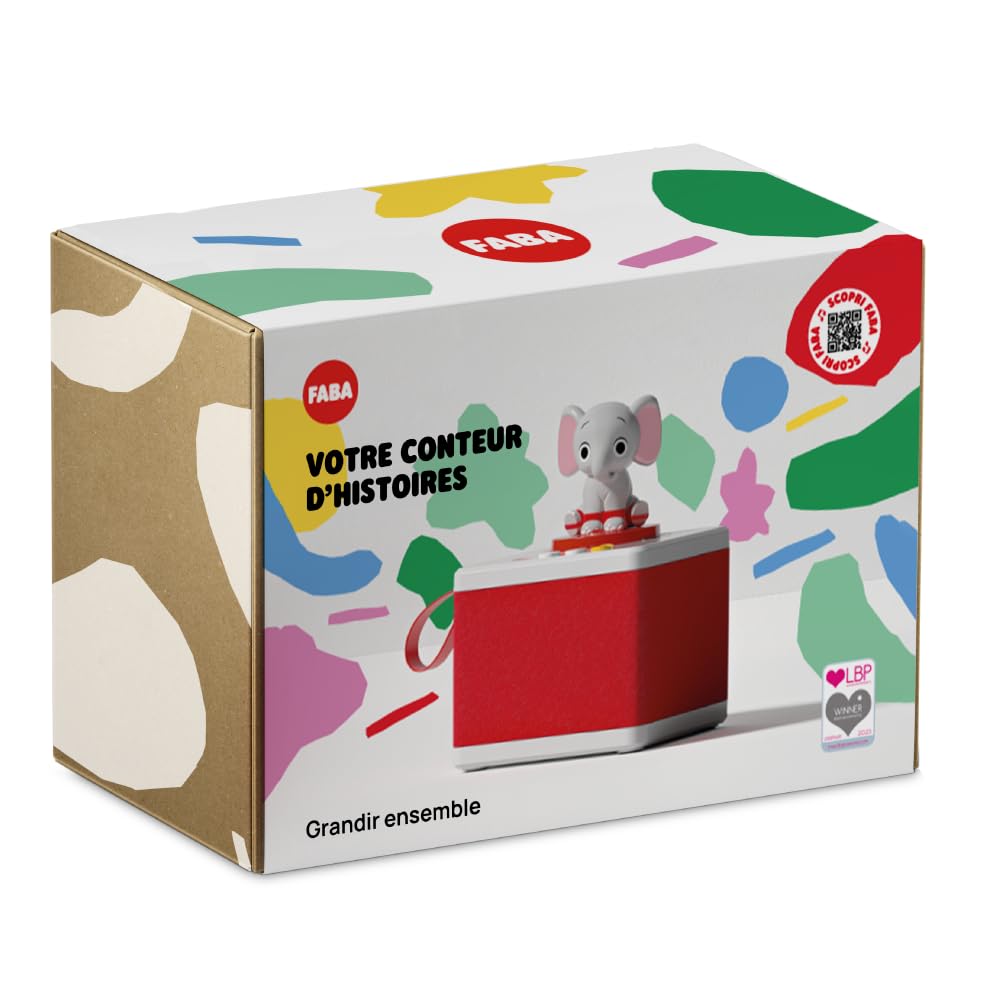 FABA Conteur d’Histoires pour Enfants avec des contenus Audio adaptés aux 0-10 Ans, Enceinte avec Personnage Sonore Elé l’éléphante, Jeu éducatif, Jeu Musical, Version française