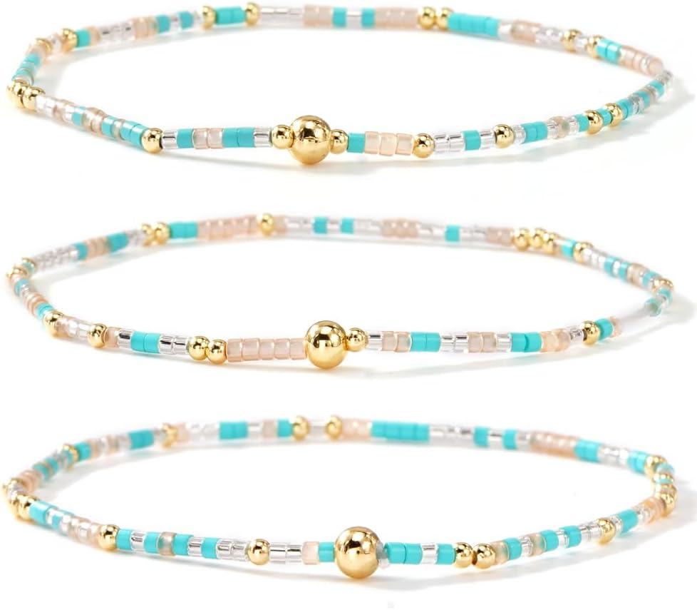 Colorful Beaded Bracelet Stack Handmade Bohemian Gold Plated Fashion