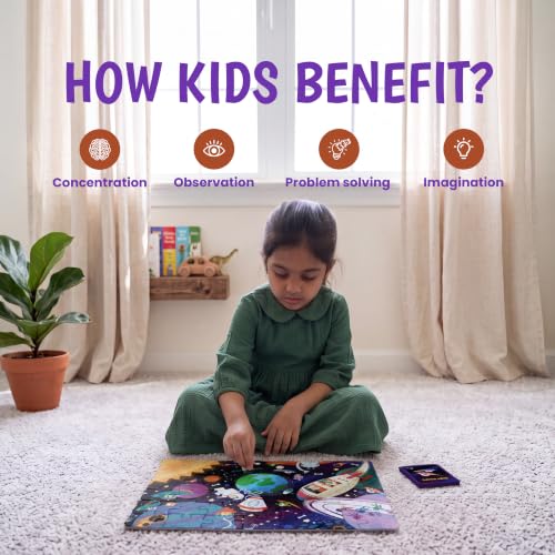 Image of The Curious Bees - Seek & Spot Puzzle & Game - Space Jigsaw Puzzle | 60 Pieces + 10 Seek Cards | Gifts for Boys and Girls Ages 4-8 | BIS Approved | Made in India