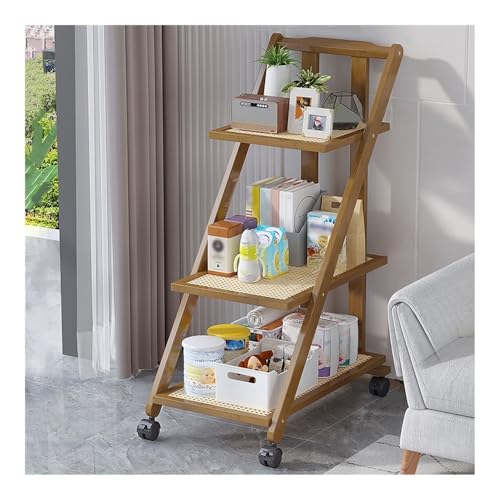 Scaffale portaoggetti trapezoidale Scaffale pieghevole a forma di scala contro la parete, scaffale for libri in rattan, espositore mobile a 3 strati, adatto for soggiorno, camera da letto, cucina Scaf