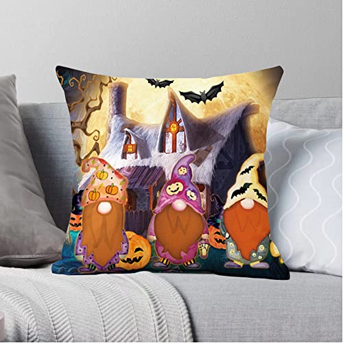 Halloween Decorative Throw Pillow Cover Gnome Bats Ghost Witch Pumpkin Pillow Case Square Cushion Cover Halloween Gnomes Pillow Cover, Cotton Linen Pillow Cushion Cover 18 X 18 Inch, No Pillow Insert #TOP1