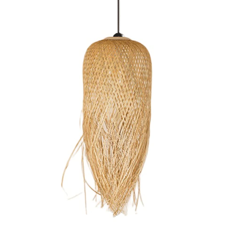 LYMSXAZOU Coastal Decorative Long Chandelier Rattan Band Pendant Lamp Bamboo Hollow Ceiling Lampshade Primitive Lighting Hanging Fixture Home Decoration Craft