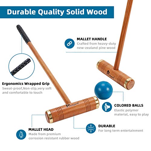Pointyard 35’’ Six Player Croquet Set, Deluxe [Annatto Retro Style] Croquet Set with Wooden Mallets/Colored Ball/Wickets/Stakes for Adults/Teens/Family-Perfect for Lawn/Backyard Game/Park - Thumbnail 2