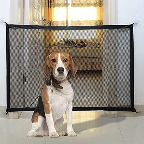 MH Home Magic Dog Gate – Pet Safety Gate, Baby Safety Gate, Portable Folding Stair Gates for Baby, Net Safe Guard Isolation, Safety Gate Install Anywhere for Dogs Cats (72 x 110 cm – 4 Hooks)