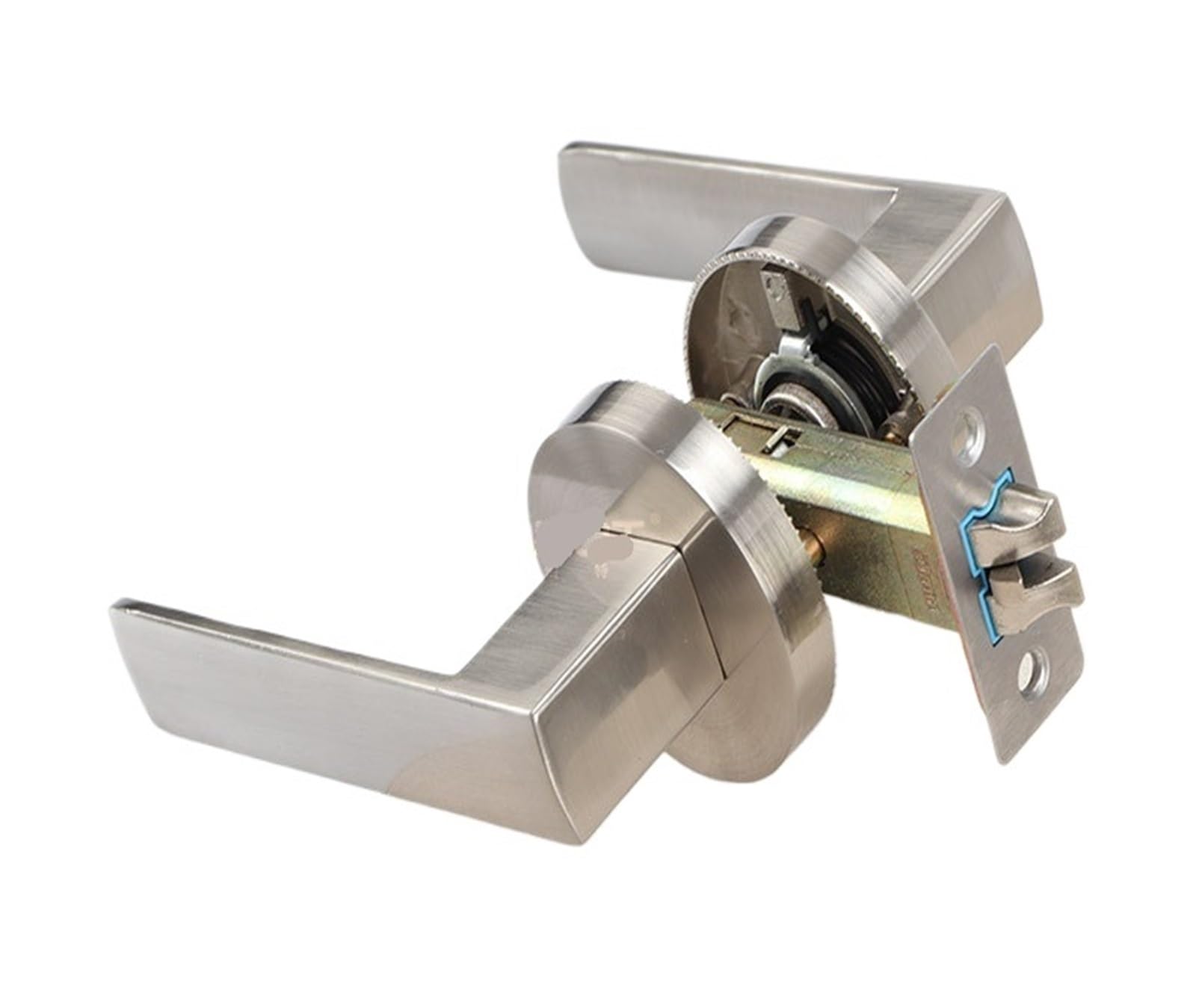 Vqdgpkpvv 5V Heavy Three-Pole Passage Lock Keyless Door Fire Aisle Bathroom Hotel Ktv Room Handle(Brushed Silver)
