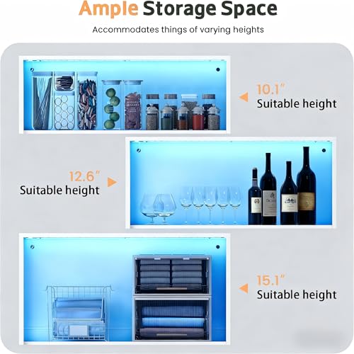 Image of Lamtor 67 inch Display Cabinet with Glass Doors and 1 Drawer | White | RGB LED Lights, Pop-Up Glass Doors, Adjustable Shelves, Anti-Tip Design