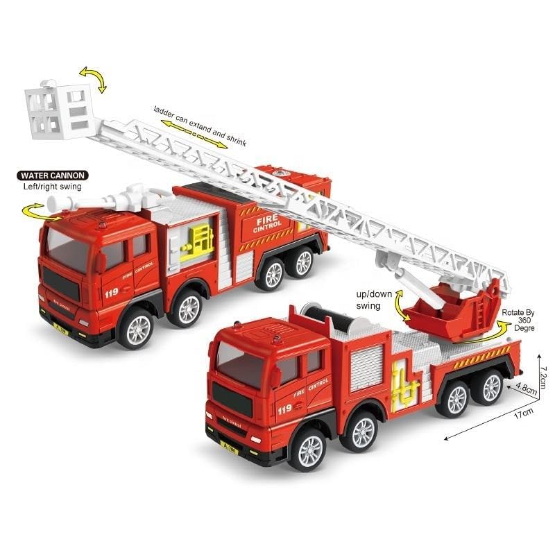 Image of Die Cast Alloy Model 4 Pcs Fire Truck Toy Set for Kids Boys Friction Powered Fire Rescue Crane, Ladder, Water Tanker and Fire Turbojet Truck with All Moving Parts (Multicolor)