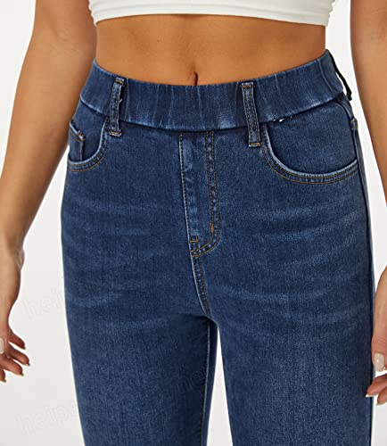 heipeiwa Women's Fleece Lined Winter Thermal Elastic Waist Jeans Stretch Warm Skinny Denim Pants4