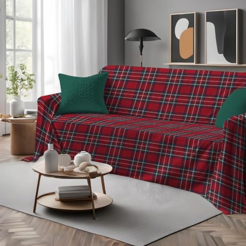 Tata Home Telo Arredatutto Copritutto Copridivano Copriletto Grandfoulard Telo Arredo in Cotone Made in Italy Fantasia (Scozzese Rosso, Matrimoniale 260x300 cm)