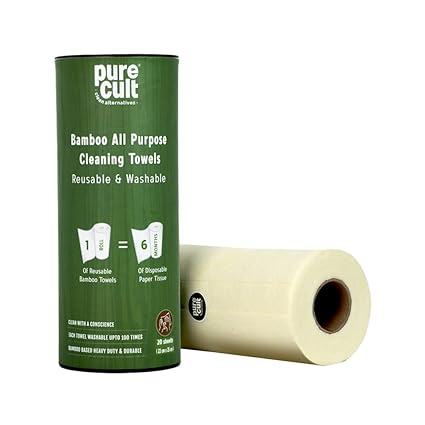 PureCult Bamboo All-Purpose Cleaning Towels | Reusable and Washable | All-Purpose Kitchen Towels | 20 sheets | Equal to 6 months of Paper Napkins | Reuse upto 2000 times