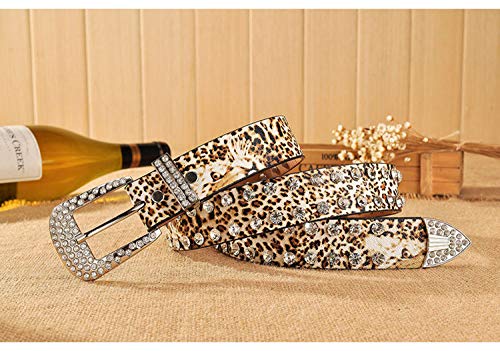 TIPINOICE Leopard Print PU Leather Belts for Women Rhinestones Pin Buckle Women belt Female Strap for Jeans Dress 43"3