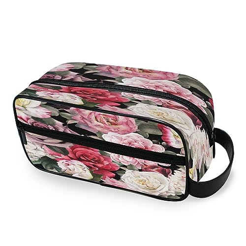Tragbare Kulturtasche Floral Blume Rose Reise Waschtasche Multifunktions Kosmetiktasche Make-up-Tasche Aufbewahrungstasche für Frauen Männer Jungen Mädchen, multi
