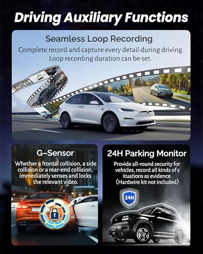 4K Rear View Mirror Camera with Carplay&Android Auto,12" Mirror Dash Cam Front and Rear with Voice Control for Cars&Trucks,Smart Touch Screen,64GB Card Included/Loop Record/Reverse Assist - image 7