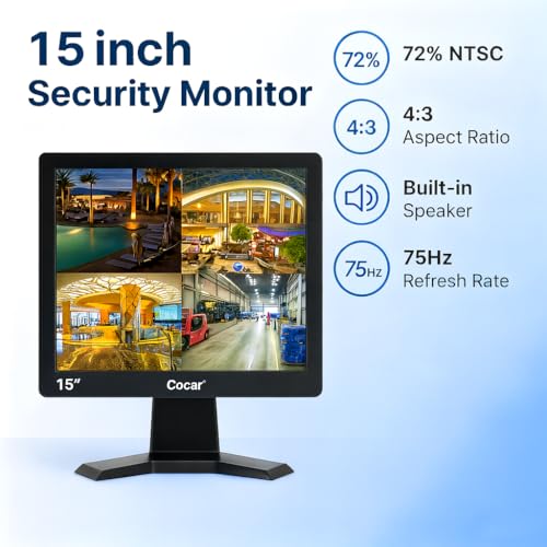 Image of Cocar CCTV Security Monitor, 17 inch BNC Monitor with VGA HDMI AV Built-in Speaker 4:3 HD Display LCD Screen Display with USB Media Player for Home Surveillance Camera STB PC