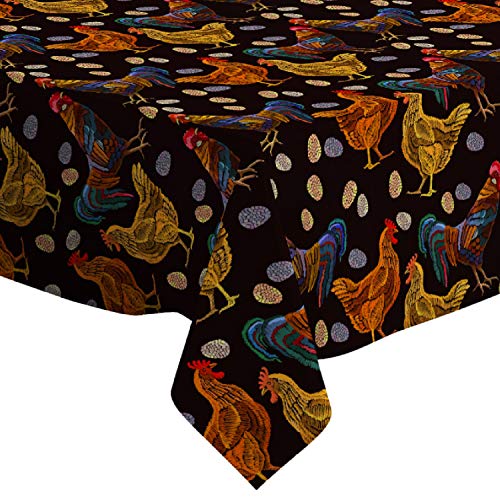 Q-Beans Rectangle Oblong Decorative Tablecloth [Size: 60 X 90 Inch], Washable And Reusable Table Cloth Cover For Indoor And Outdoor ( Embroidery Chicken Rooster ) #TOP6