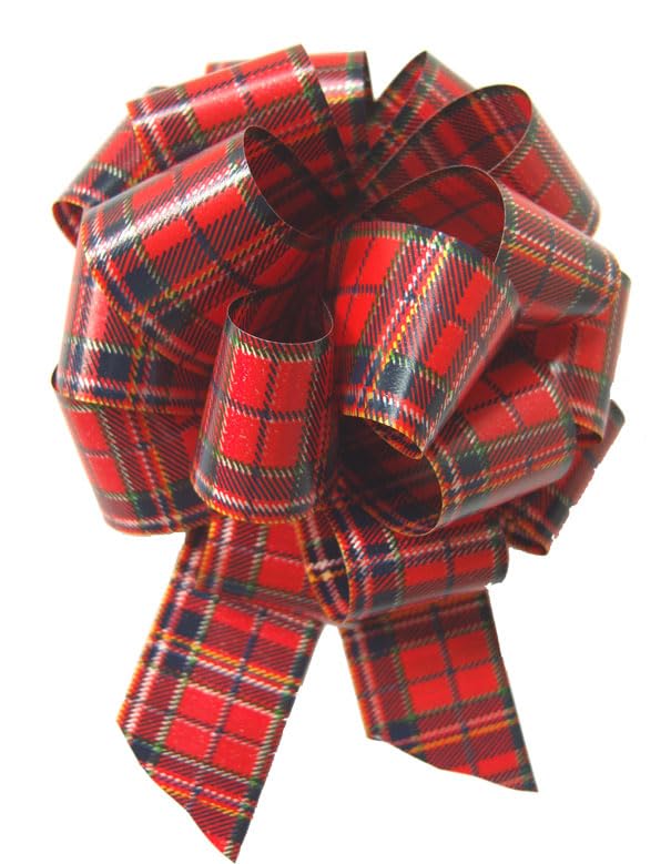 Hampabox10 x RED TARTAN PULL BOWS (15cm diameter) - Christmas Scottish Gift Basket Hamper Party Ribbon Bow
