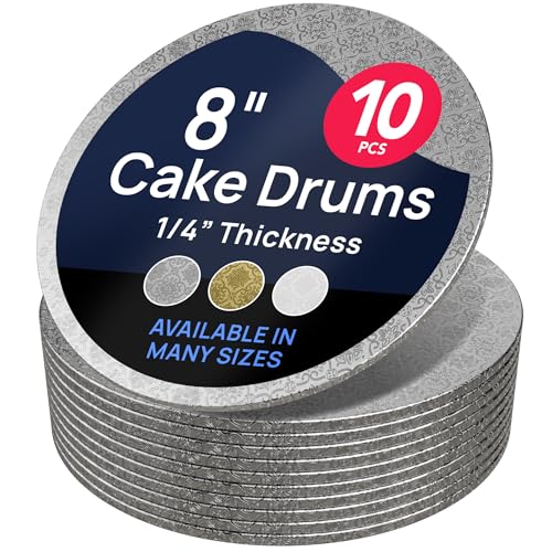 O'CREME Round Cake Drum Board Silver Wraparound 8 Inch – 10 Pack