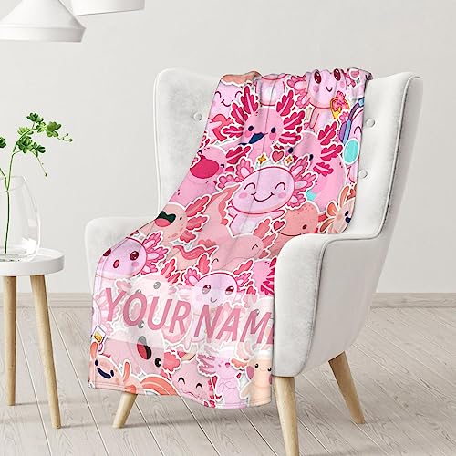 Girl Blanket - 60x80 Inches Personalized Cute Axolotl Throw - Pink Soft Fuzzy Blankets for Bed, Couch & Living Room