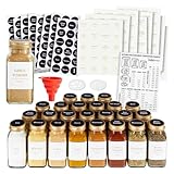 Talented Kitchen 24 Pack 6 Oz Glass Spice Jars with Shaker Lids, 328 Preprinted Labels, Gold Caps, and Gold Lids with Seasoning Containers Labels