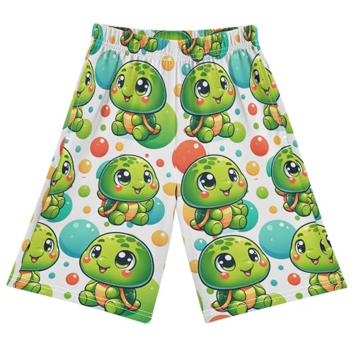 ALAZA Colorful Circles Sea Turtle Pajama Shorts Elastic Waist Casual Sleep Shorts with Pockets Size 6-14