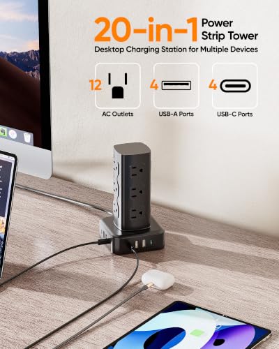 Estación de carga de 100W, torre regleta con 12 tomas AC y 8 puertos USB miniatura 2