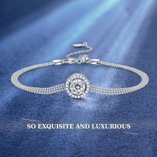 1CT Brilliant Moissanite Hand Bracelet for Women D Color VVS1 18K White Gold Plated Link Chain Jewelry for Mother Love Friend Mother’s Day Birthday Gift for Her 7+2inch4