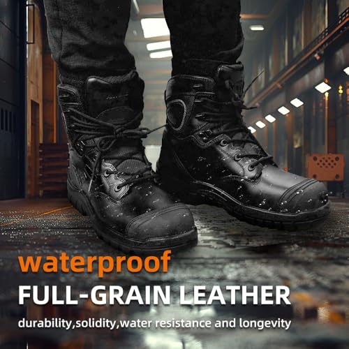Image of Men's Work Boots, Oiled Nubuck Leather Steel Toes Mens Work Shoes, Non Slip Lace Up Protective Shoes, 8 Inch, Anti-Static, Anti-Puncturing, Anti-Fatigue (AT505, Black,9)