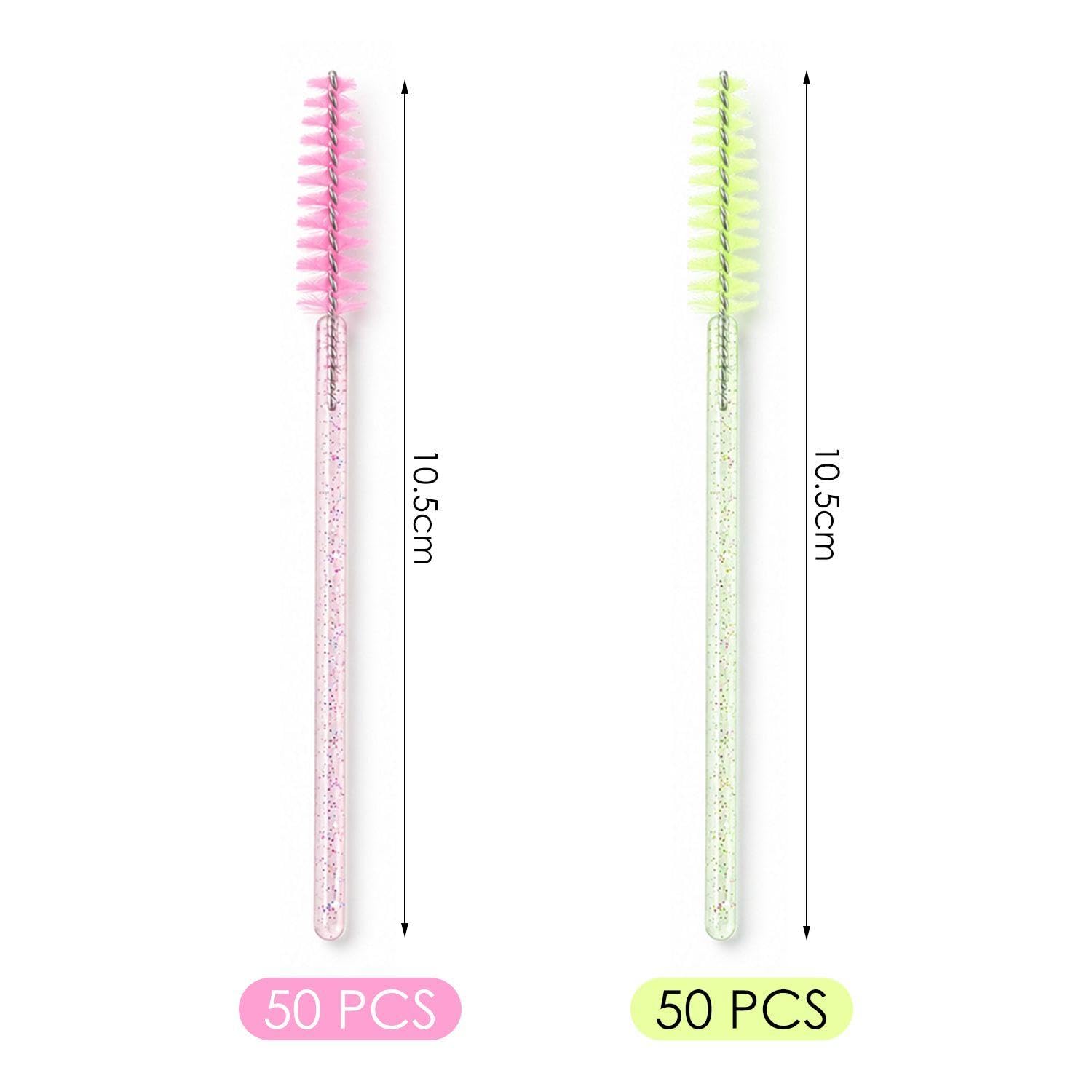 Cepillos Para Pestañas Y Cejas 100 Piezas Mango De Cristal En Espiral Rosa Verde