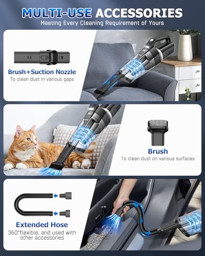 Image of AHNR Handheld Vacuum Cleaner Cordless Rechargeable 16000PA for Car Home