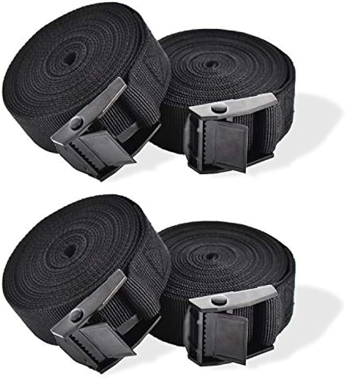 RIO Direct 4PCS Tie Down Straps, Heavy Duty Lashing Straps Adjustable Cam Buckle Tie-Down Straps for Motorcycle, Cargo, Trucks,Trailer,Luggage- 3.3' x 1" Black