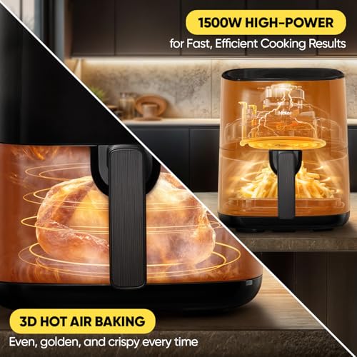 Image of Haier Air Fryer 5 Litre Digital Control | 1500 Watts Powerful Heating | See Through Window | 3D Hot Air Baking Technology | 6 Preset Recipes | Auto Shut Off | Black | 2 Year Warranty | HAF-D503B