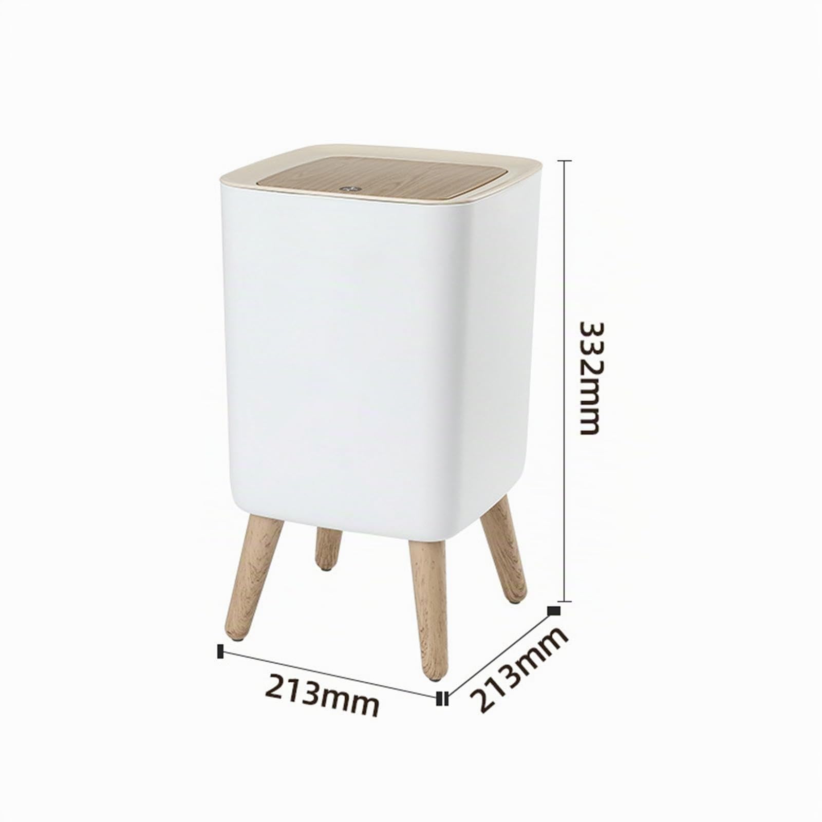perfk Pattumiera con Coperchio Finta venatura del Legno Pattumiera Durevole con Piede Alto con Coperchio a Pressione Pattumiera per Bagno Camera da, Quadrata
