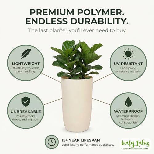 Image of Leafy Tales Modern Round Tower Planter for Home Decor 14 INCH, Highly Durable,Lightweight Indoor Outdoor Planter, Flower Pot Gamla, Pot for Balcony Garden, Vegetables, Flowers & Greenery