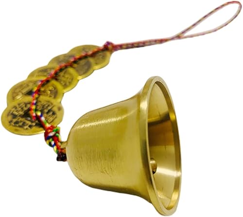 Campana de latón chino Feng Shui, cinco emperadores, decoración china de cobre, campanillas de viento para el éxito y la riqueza, timbre de puerta,