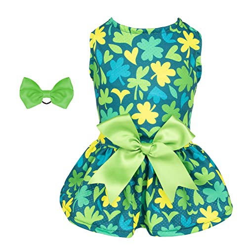 Image of CuteBone Dog Mesh Dress St.Patrick's Day Puppy Sundress Pet Outfit Summer Fashion for Small Dogs Girl Cat Clothes