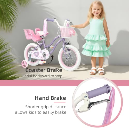 Image of Glerc Petal Girls Bike 12-18 Inch for Ages 2-9, Kids Bike with Training Wheels, Basket & Streamers, Princess Style Kids Bicycle, for Girls